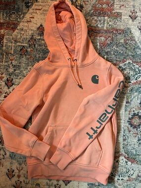 Carhartt Women's Peach Pullover Hoodie with Logo Sleeve